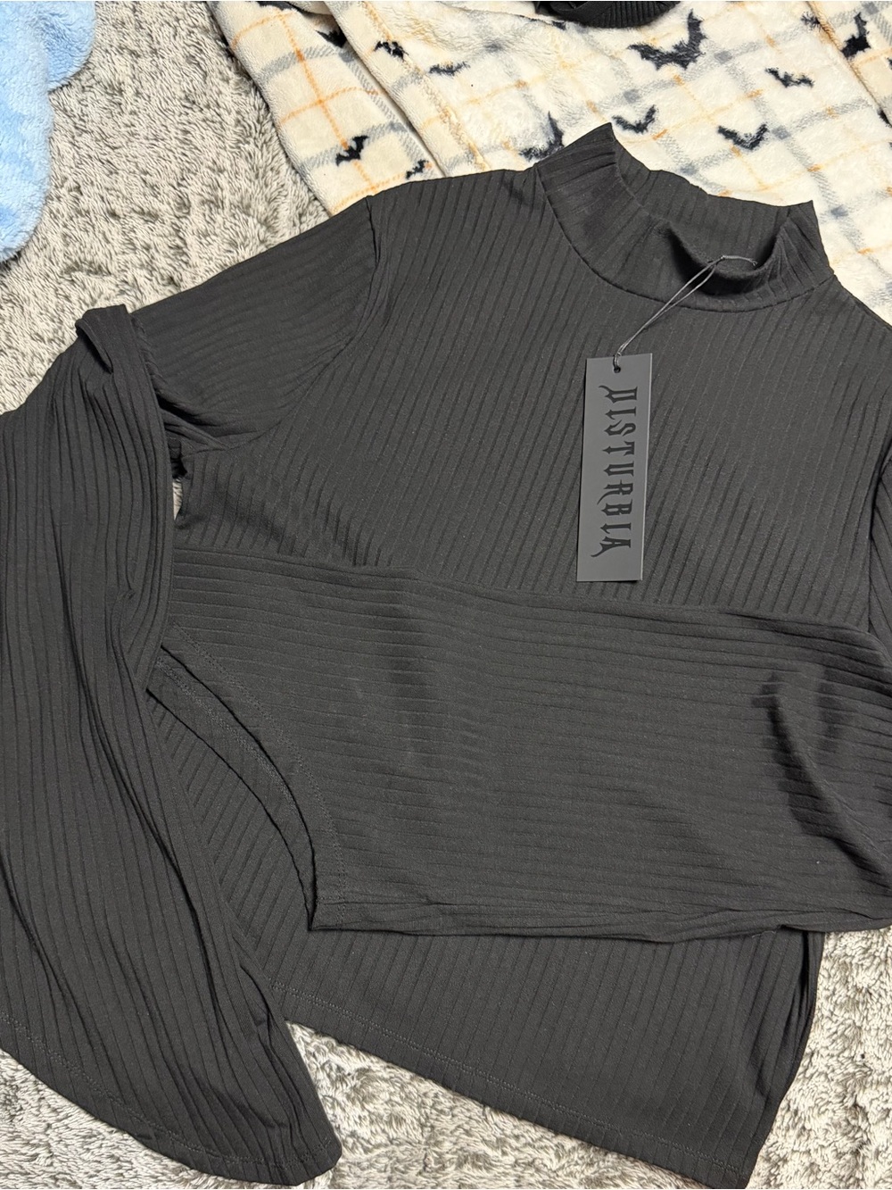 Disturbia Black Ribbed Mock Neck Women's Sweater
